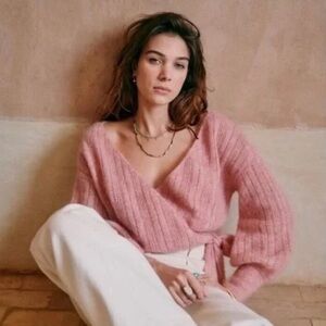 Sezane Coeur Jumper in Rosewood S Wrap Tie Sweater